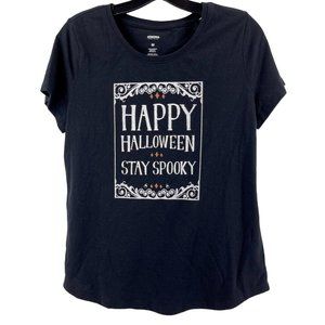 Women's Happy Halloween Spooky Black T-Shirt Print Graphic Medium Sonoma